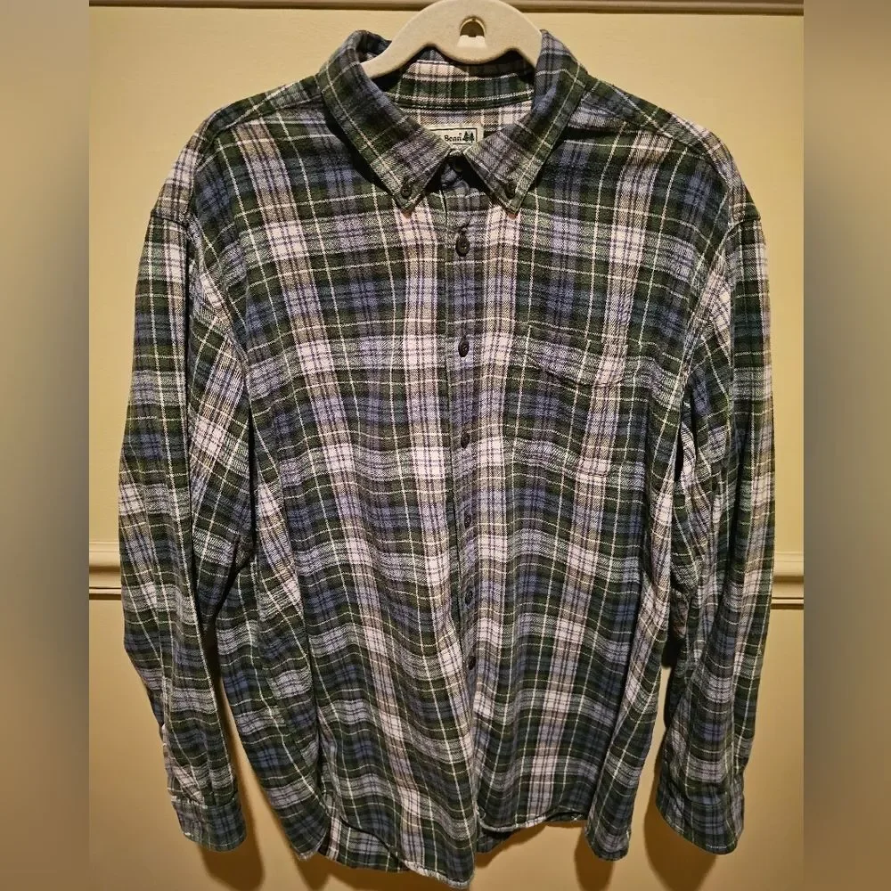 LL Bean Men's Flannel Shirt Sz XLarge Tall Fit Button Down Plaid Blue/Green - Picture 2 of 8